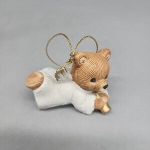 Vintage Homco Porcelain Teddy Bear Angels Horn Instrument Flying Ornament